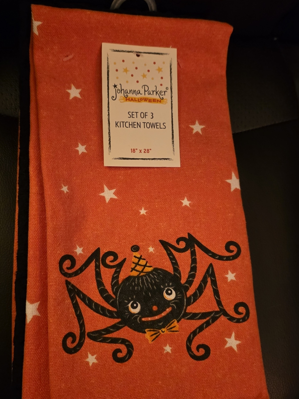 Johanna Parker Orange Halloween Spider Kitchen Towel - Set of 3